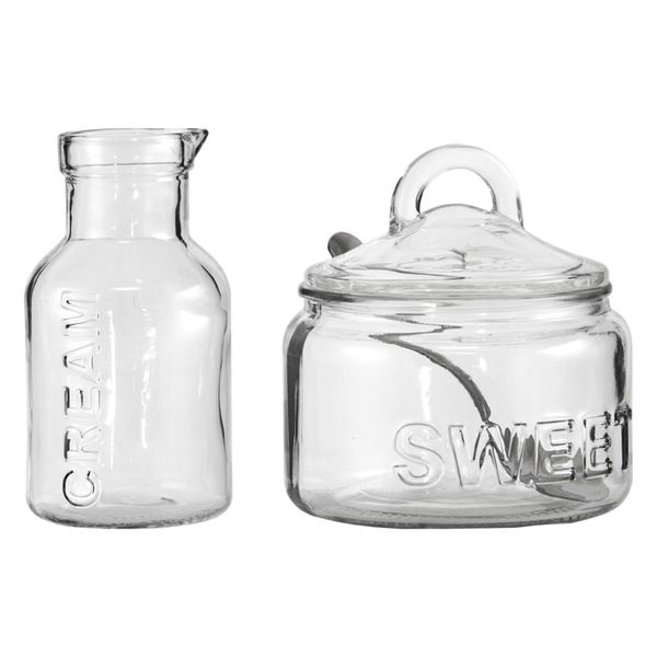 REGENT GLASS SUGAR BOWL 540ML &amp; CREAMER 340ML WITH SPOON 3 PIECE SET, (120X115MM l 75MM DIAX140MM)