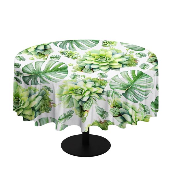 Tropical Leaves &amp; Succlents Round Tablecloth