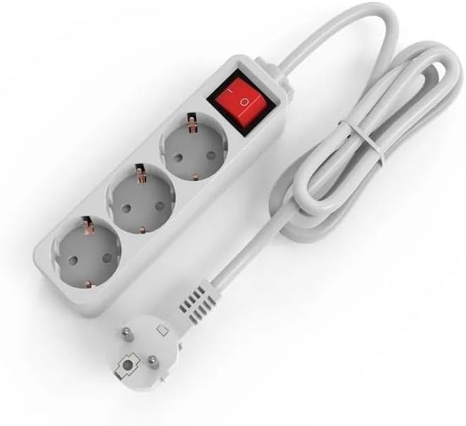 European Plug Power Strip 3AC Outlets 13A 5FT Cable for Travel Home Office