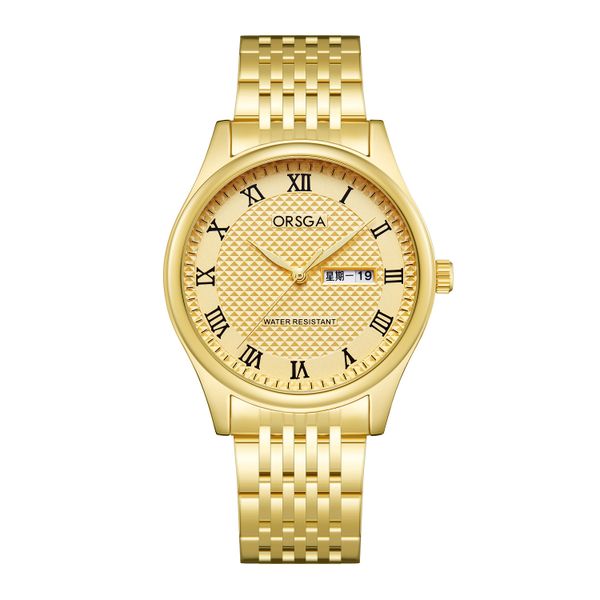 Oushijia Double Calendar Solid Steel Men's Hand Roman Minimalist Business M
