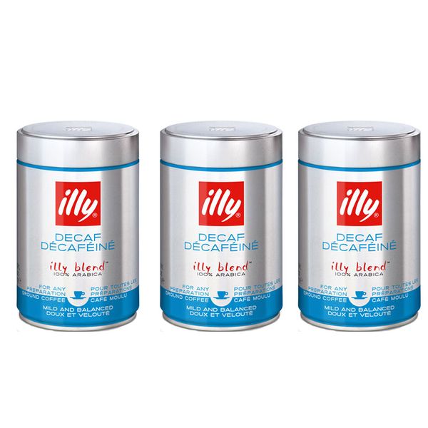 illy Ground Decaf Coffee – Mild and Balanced 100% Arabica Blend - 3 x 250g