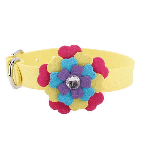 Microfiber Pet Dog Cat Collar Dog Training Collar with Colorful Petal(Yellow XS)