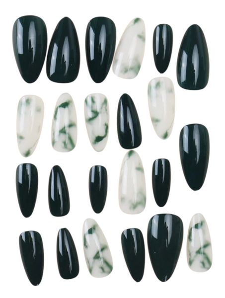 Green &amp; White Marble Themed Nail Set