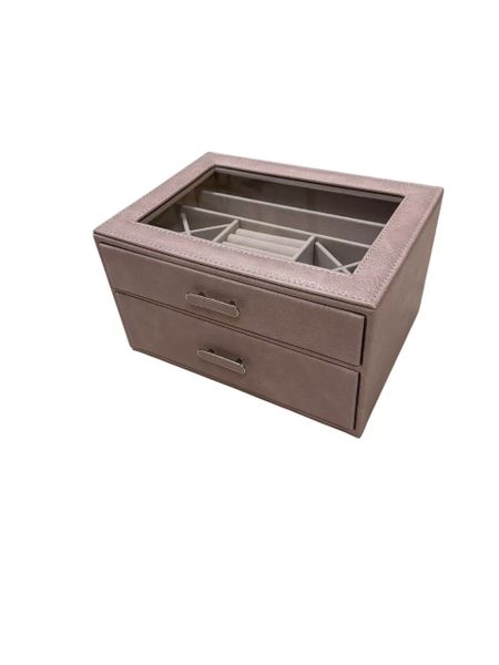 Leather Jewelry Organizer Box with 2 Drawers - 20+ Compartments