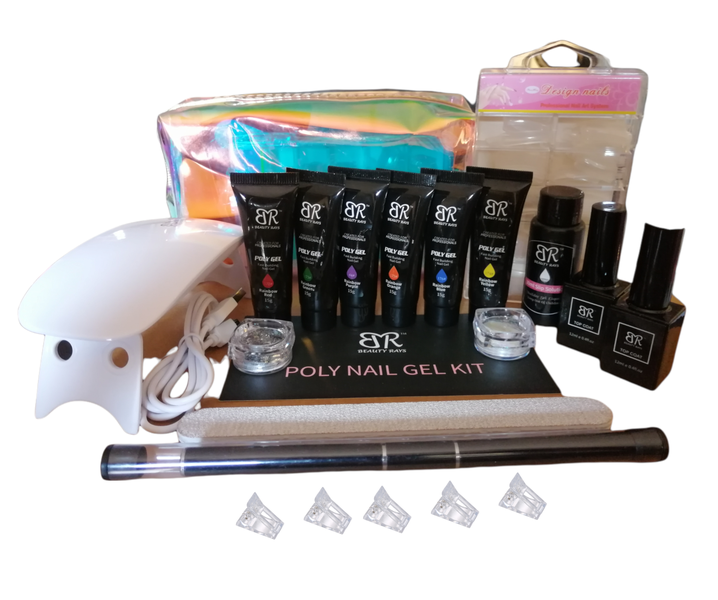 Polygel Nail Extension Kit + UV LED Nail Lamp - Rainbow Color Selection