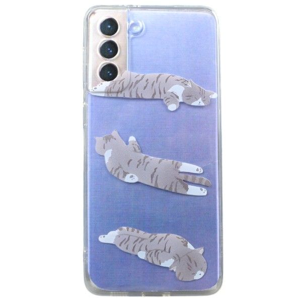 Sleepy Cats Print Phone Case compatible with Samsung S21 Ultra - Transparent
