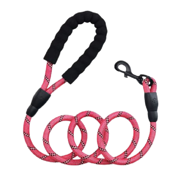 Reflective Dog Leash, Padded Handle, approx. 1.2m Long - Pink