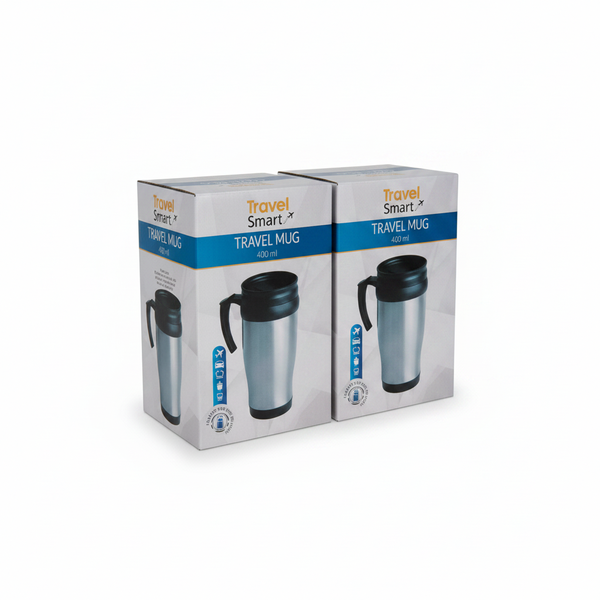Travel Smart Stainless Steel Travel Mug 400ml - Insulated Coffee - 2 Pack