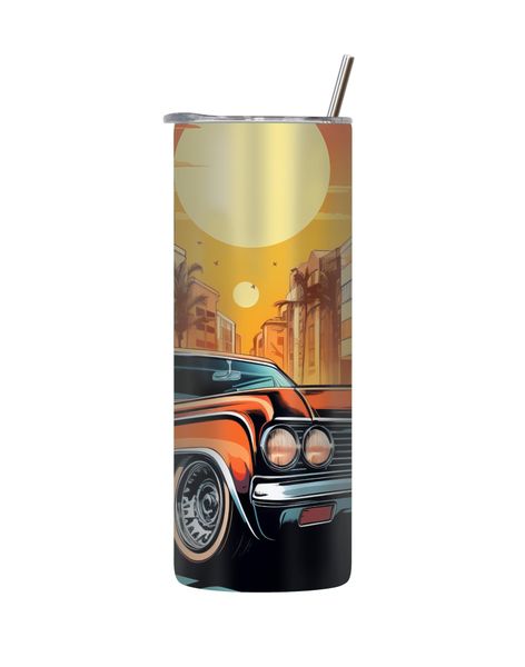 sun 20 Oz Tumbler with Lid Straw Trendy Old Vintage Car Graphic Present 210