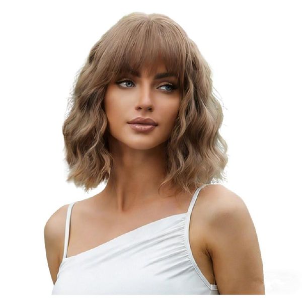 EMMOR 12 Inches Bobo Lace Wig Short Curly Cosplay Wig With Bangs