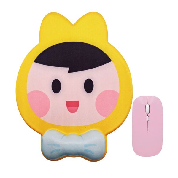LD Ergonomic Girl Mouse pad and Pink Wireless Mouse