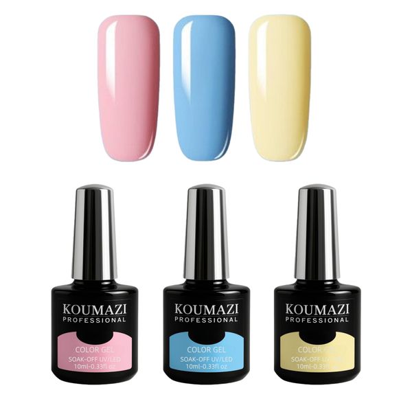KOUMAZI Candy Gel Polish Set - Pastel Pink, Blue &amp; Yellow Tones