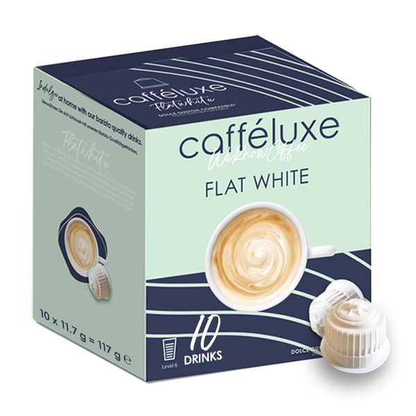 Caffeluxe Dolce Gusto Compatible Flat White Coffee Capsules | 10 Pods Box