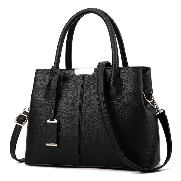 PU Leather Women's Shoulder Messenger Bag, Large Handbag (Black)