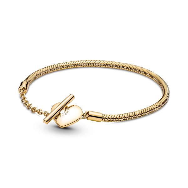 Pandora Moments Heart T-Bar Snake Chain Bracelet 14k gold-plated.