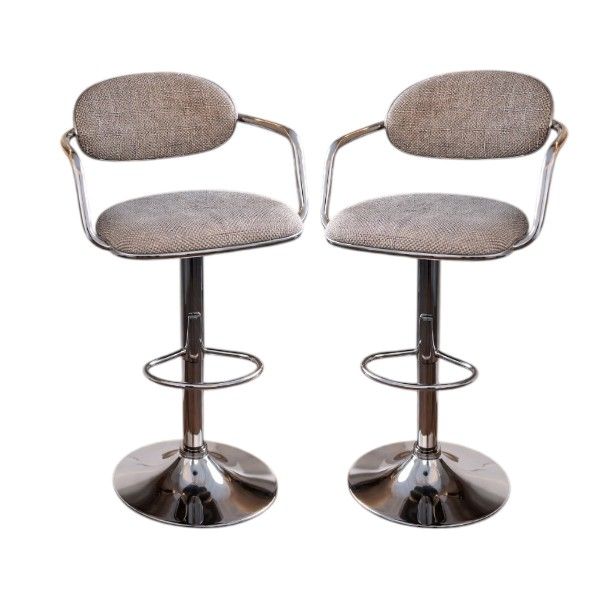 Set of 2 - Woven Fabric Bar Stools with adjustable height sitting