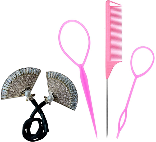 4-Piece Hair Styling Tool Kit with Beautiful Fan Jewel Twist Clip