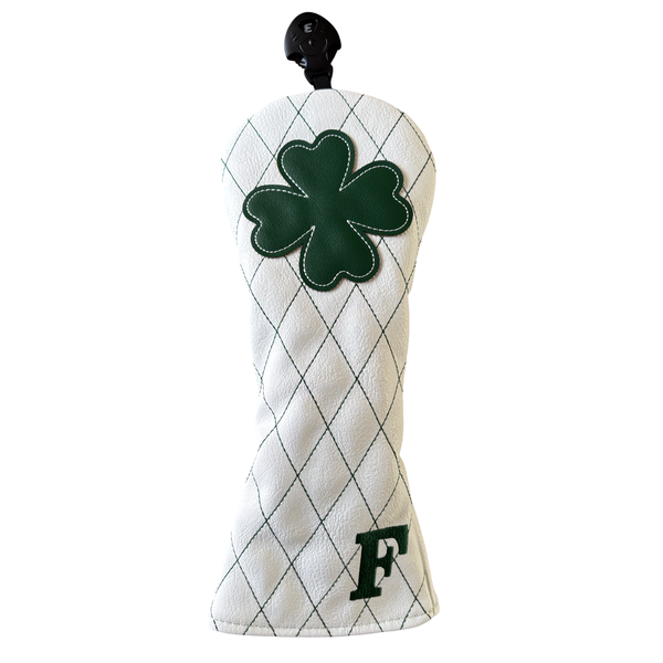 Four Leaf Clover White PU Leather Fairway Wood Golf Head Cover