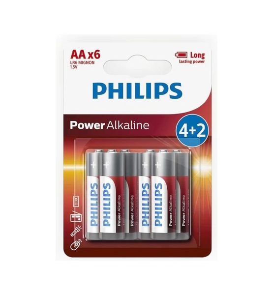 Philips Long-Lasting Power Alkaline AA Battery - 6 Pack