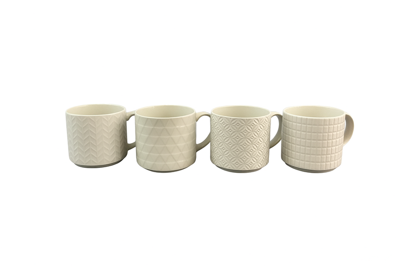 White Ceramic Mugs with Pattern 4pcs Set 500ml.