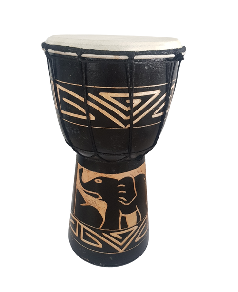Djembe Hand Drum Deep Carving - Elephant Black 30cm