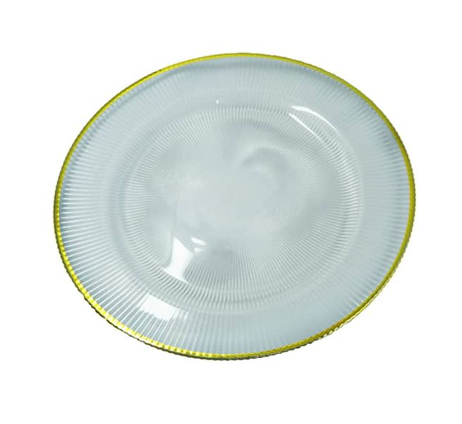Gold rimmed clear glass pattern underplate