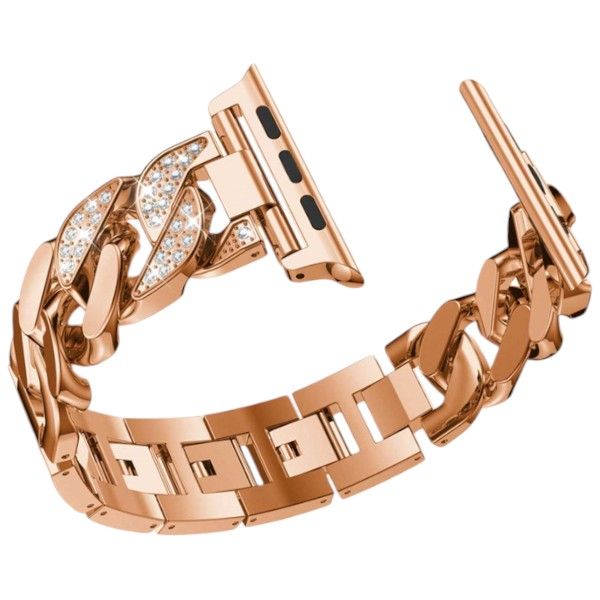 Rhinestone Stainless Steel Compatible Apple Watch With Adjustable Fit - Rose Gold