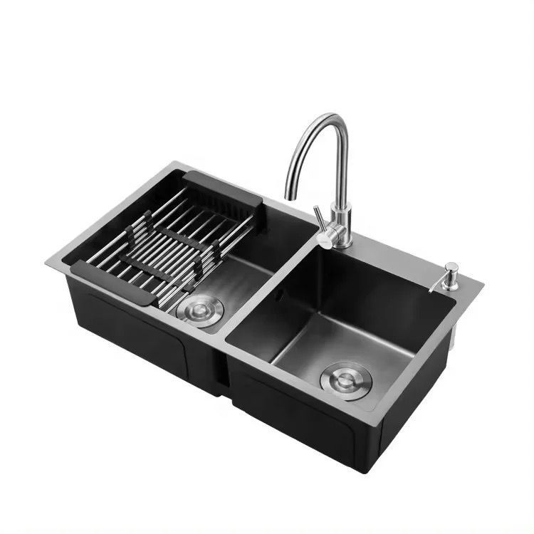 Modern Kitchen Sink - Double Bowl Stainless Steel Kitchen Sink - 78 X 43