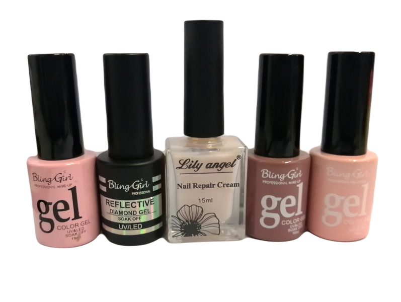 Diamond UV Gel Nail Polish with Nail Repair Cream - 5 Piece ( Nude)