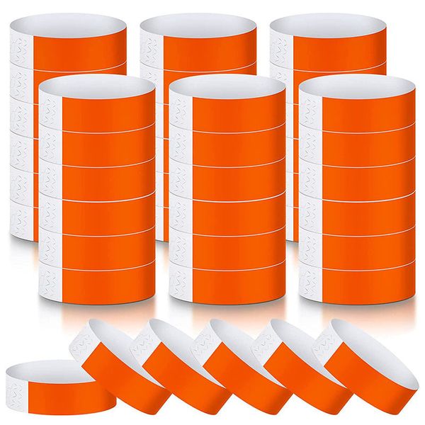 500 Pcs Waterproof Adhesive Paper Wristbands for Events - Orange