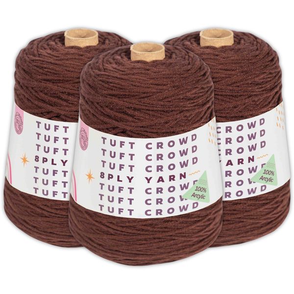 Brown Yarn Single Colour, 8-ply Tufting Yarn, 100% Acrylic Yarn (3x400g)