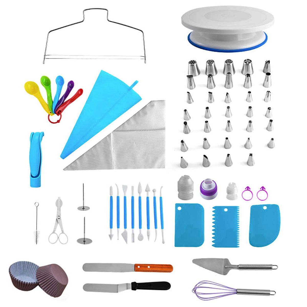 207 PK Cake Baking Decorating Tip Turntable Set Utter Scraper Baking