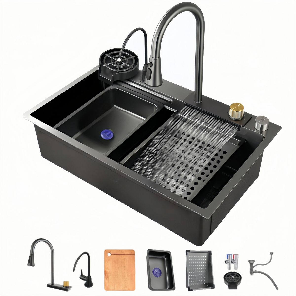 Stainless Steel Single Bowl Kitchen Sink With Faucet & Downpipe