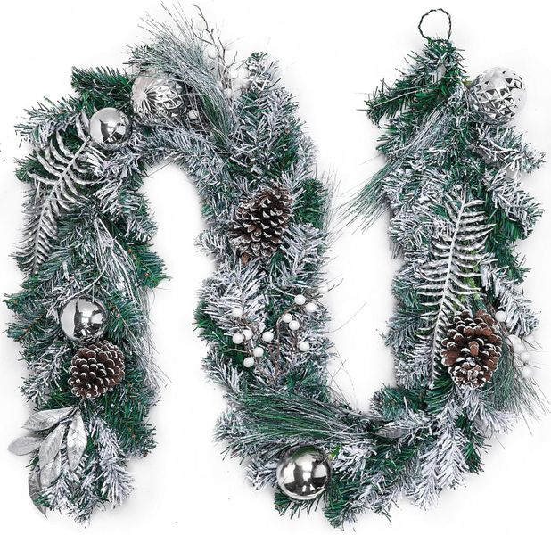 St Charles Snow Frost Christmas Garland with Pine Cones