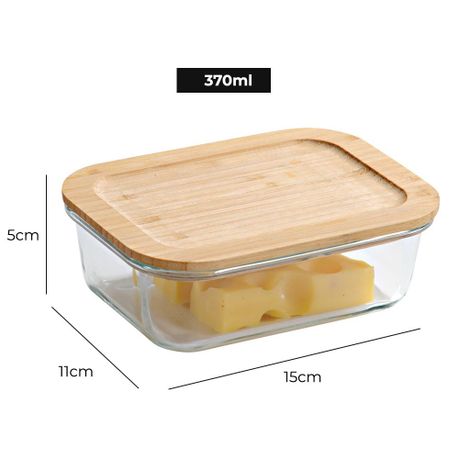 Borosilicate Glass Container with Bamboo Lid - 370ML