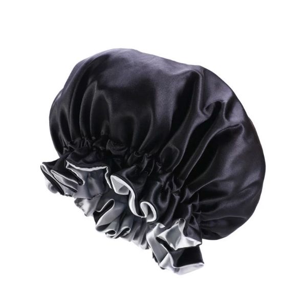 Black and Grey Wide Comfortable Reversible Duchess Satin Bonnet New Style
