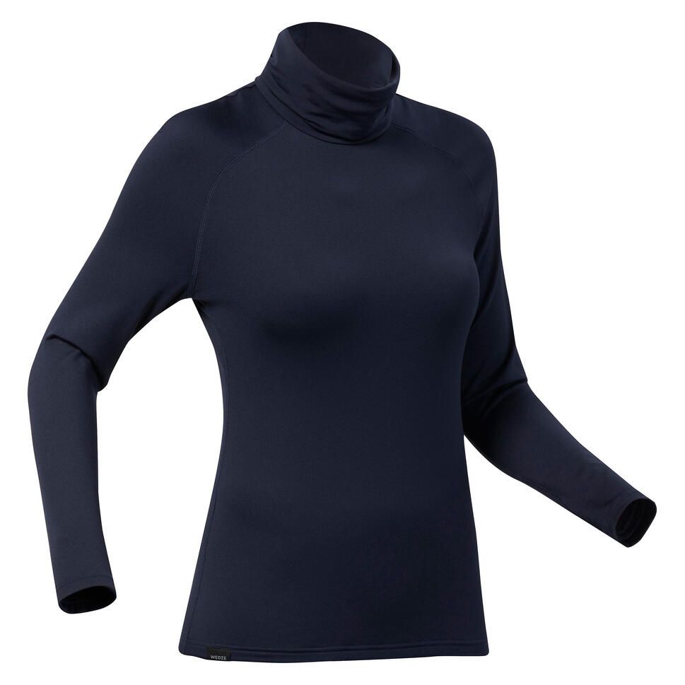 Wedze Women's Warm and Breathable Turtleneck Base Layer Top - BL 500 Navy