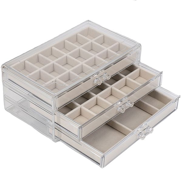 3 Drawer 42 grids-Acrylic Make-up Cosmetic Organizer Jewellery Boxes