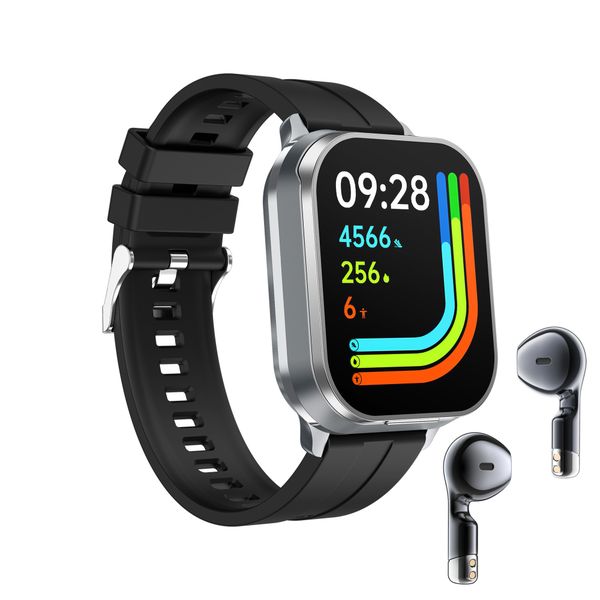 2-in-1 Smart Watch + TWS Earbuds, 2.01" Screen, Heart Rate/Oxygen Monitor