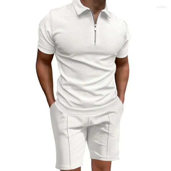 Golf Shirt + Casual Shorts For Men - Men's Summer Casual Tracksuit - White