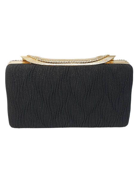 Black Evening Clutch Bag with Crystal Handle