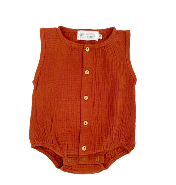 Sleeveless Muslin Baby Romper - Rust