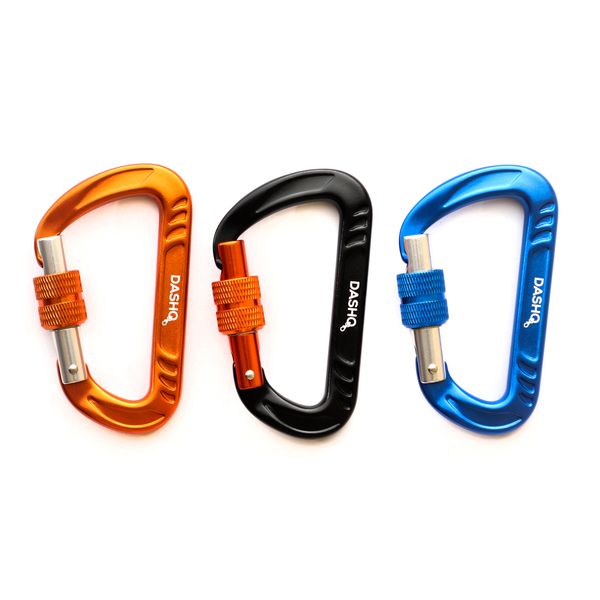 DashQ - Set of 3 Heavy-Duty 12kN Locking Carabiner Clips - Auto-Locking