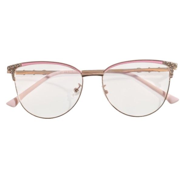 Pink-Tinted Clear Cat-Eye Glasses with Rhinestone Accents - Rose Gold
