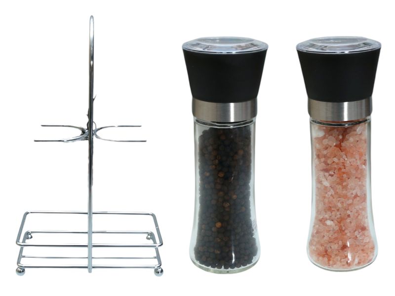 Salt and Pepper Grinder in Stand Set