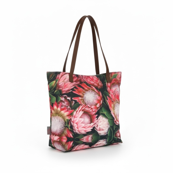 Protea Bloom Canvas Tote Bag-L46cm w14cm h40cm