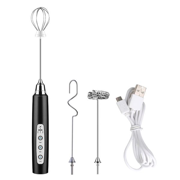 Handheld Milk Frother, Rechargeable Electric Whisk Egg Beater with 3 Heads