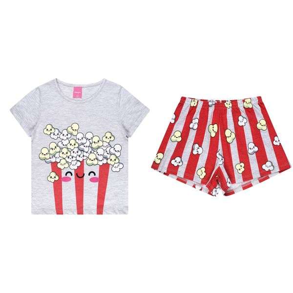 Kamylus - Cotton Short Sleeve Pyjamas - Grey and Red
