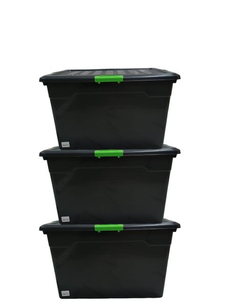 SMTE - 85L Black Plastic Storage Containers - Set of 3