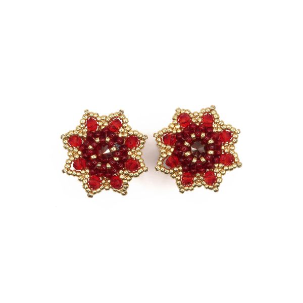 Statement Earrings Swarovski Elements Red and Gold Flower